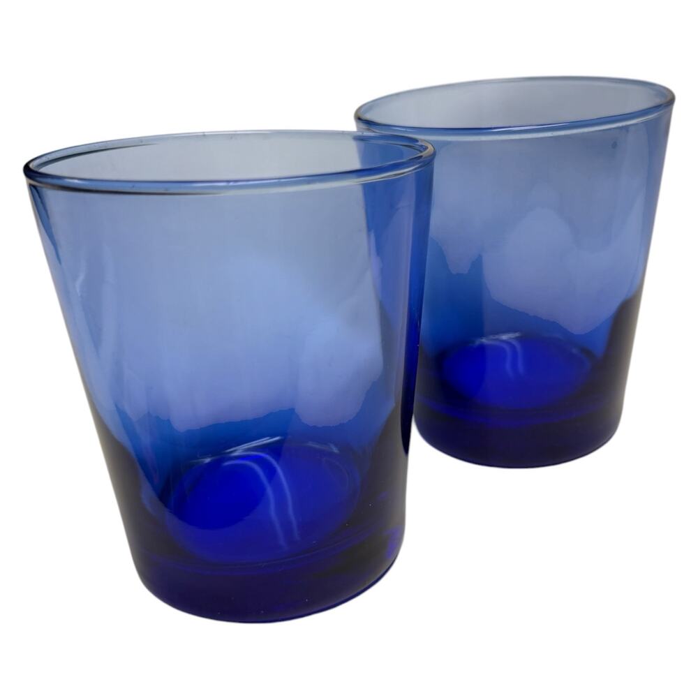 2 Anchor Hocking Highball Glasses Cobalt Blue Tumblers Barware Cocktail Vintage
